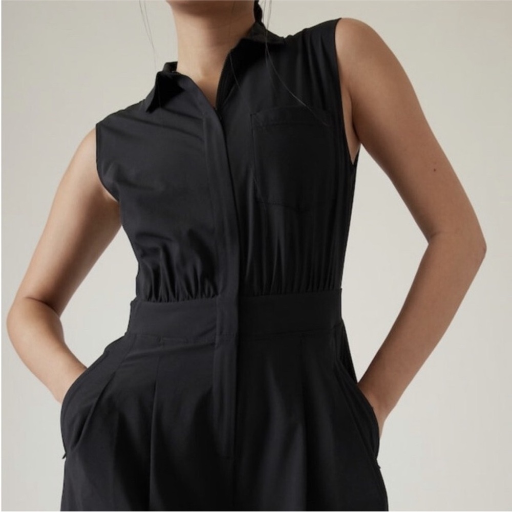 ATHLETA Black Sleeveless Zip Up Wide-Leg Jumpsuit, Size 14 - Picture 3 of 9